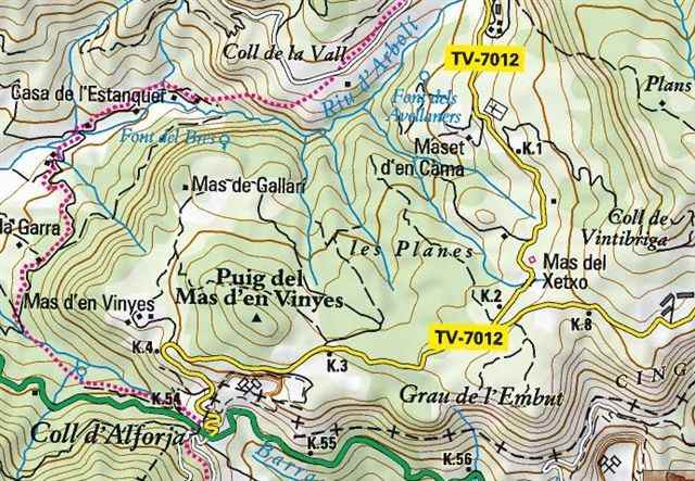 Agrandir l'image Du Coll d'Alforja au Coll de Vintibriga sur carte ICC